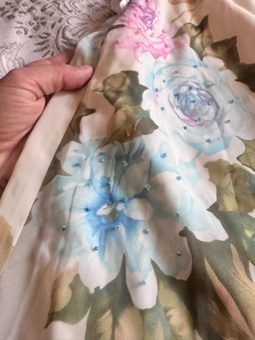 Floral Handkerchief Hem Skirt - Cream with Pastel Florals - Picture 2 of 5